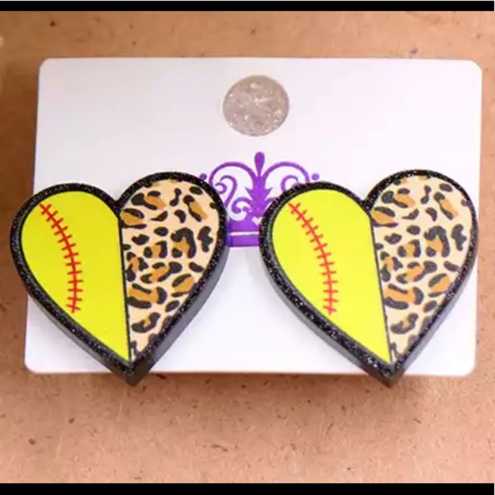 Softball leopard studs